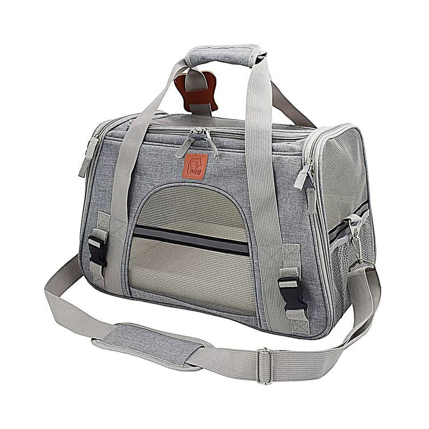 Cat Carrier Bag with Fabric Body and Leather Handles