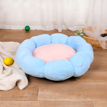 Round Thick Velvet Cat Bed with Flower Pattern