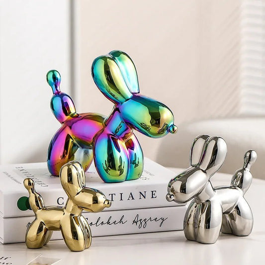 11cm Mini Ceramic Balloon Dog Abstract Ornament Creative Sculpture Study Room Statue Home Office Accessories Festival Decoration - Asmota