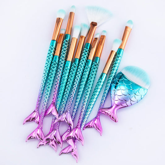 11pcs Makeup Brushes Kit Maquiagem Maquillaje New Mermaid Foundation Eyebrow Eyeliner Cosmetic Makeup Brushes - Asmota