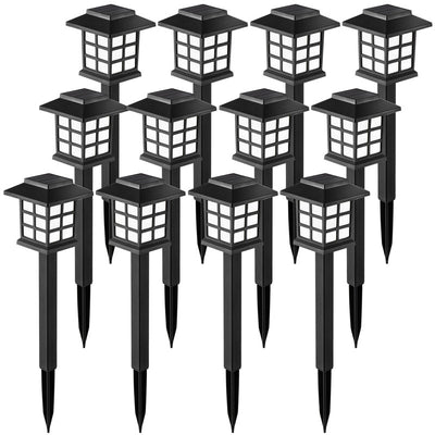 12-Pack Black Solar Powered LED Outdoor Lights – Waterproof, 10-Hour Lighting for Gardens, Pathways, Patios, and Driveways (Set of 12)