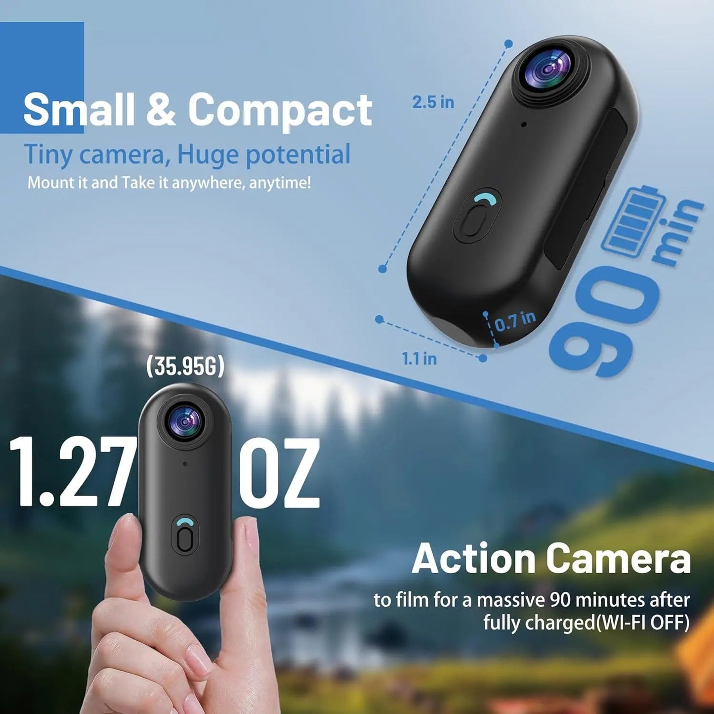 128GB FHD 1080P Mini Body POV Camera, Wearable Action Body Cam, Thumb Size Hands Free Recording Body Worn Camera, Premium - Asmota