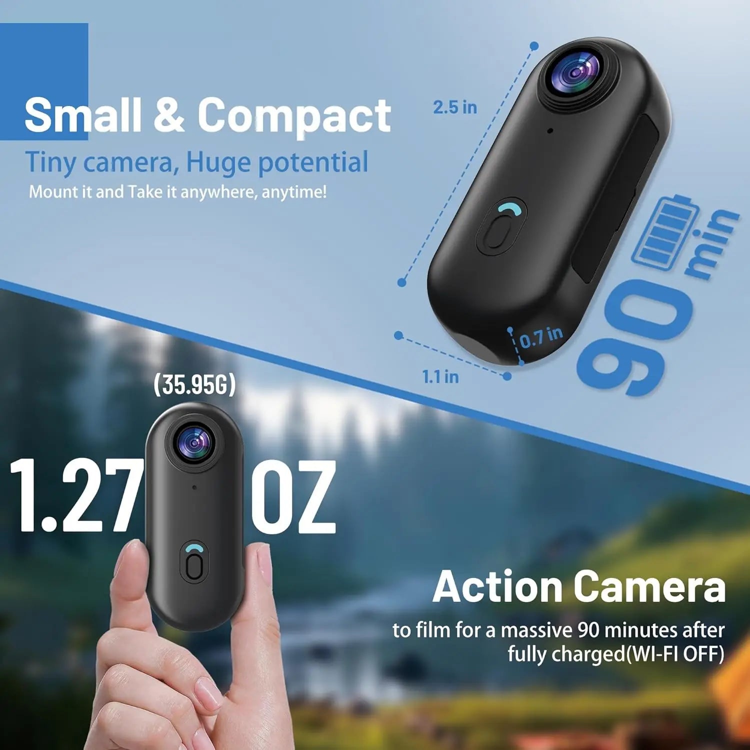 128GB FHD 1080P Mini Body POV Camera, Wearable Action Body Cam, Thumb Size Hands Free Recording Body Worn Camera, Premium - Asmota
