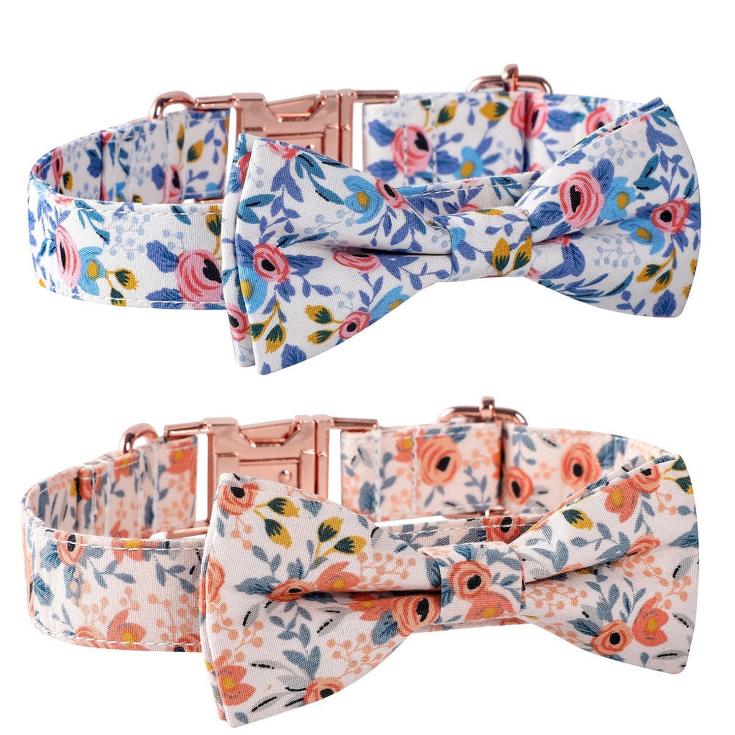 Cotton Floral Pattern Dog Collar with Rose Gold Buckle