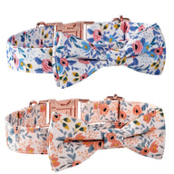 Cotton Floral Pattern Dog Collar with Rose Gold Buckle