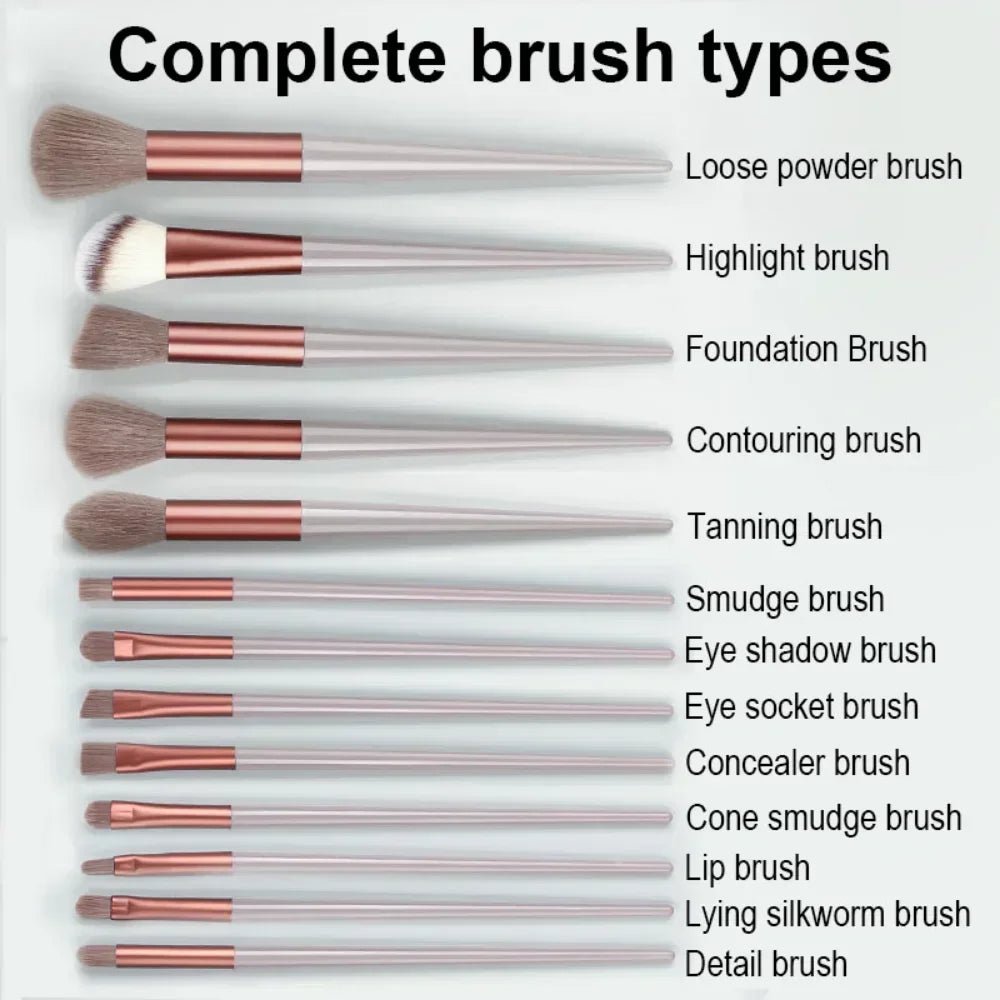 13 PCS Makeup Brushes Set Eye Shadow Foundation Women Cosmetic Brush Eyeshadow Blush Beauty Soft Make Up Tools Bag - Asmota