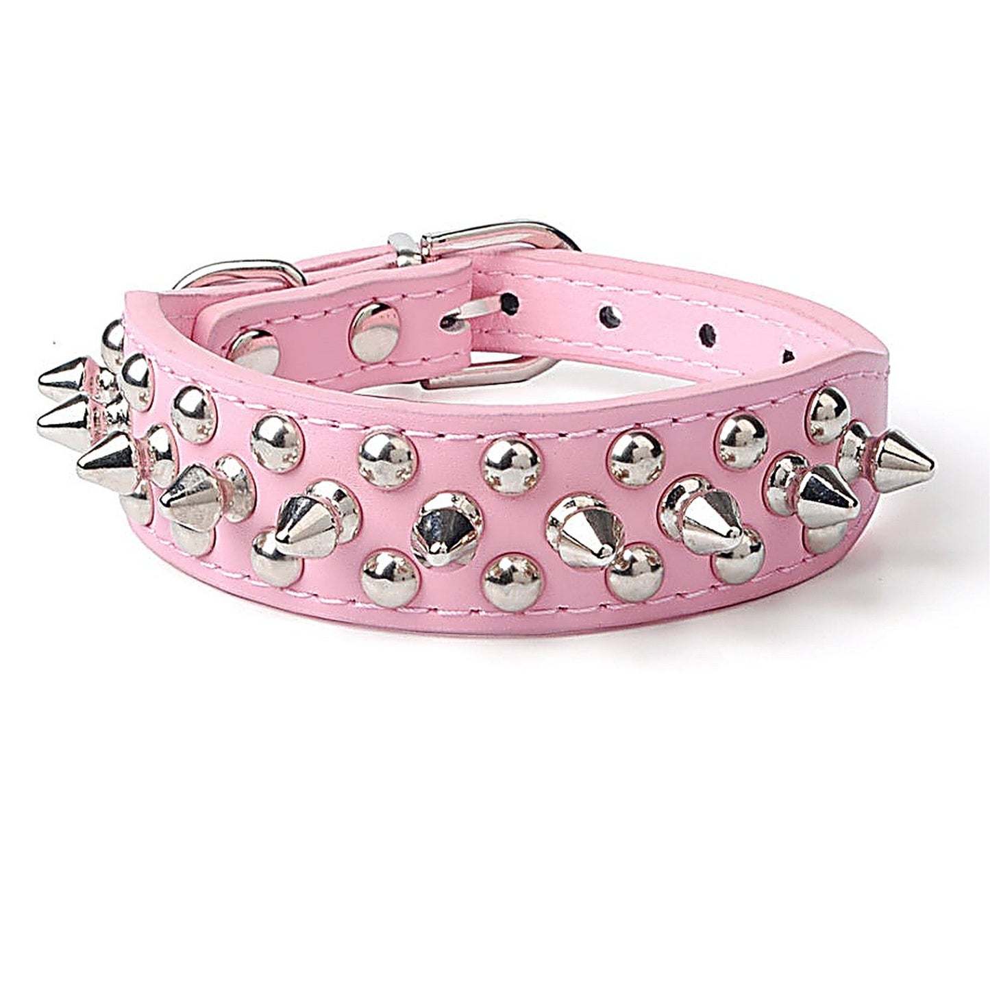 Dog Chain-Link PU Leather Collar with Metal Spikes