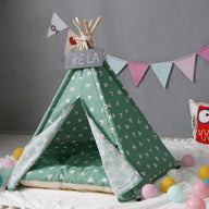Green Cotton Teepee Dog Tent Bed with Optional Cushion