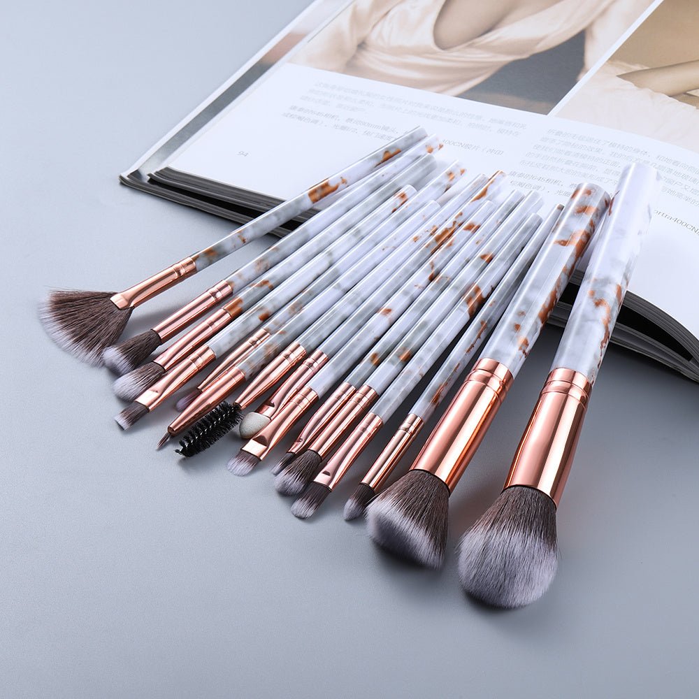 15 Marbled Design Makeup Brushes Set - Asmota