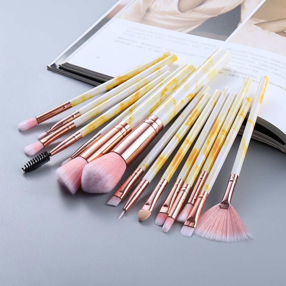 15 Marbled Design Makeup Brushes Set - Asmota