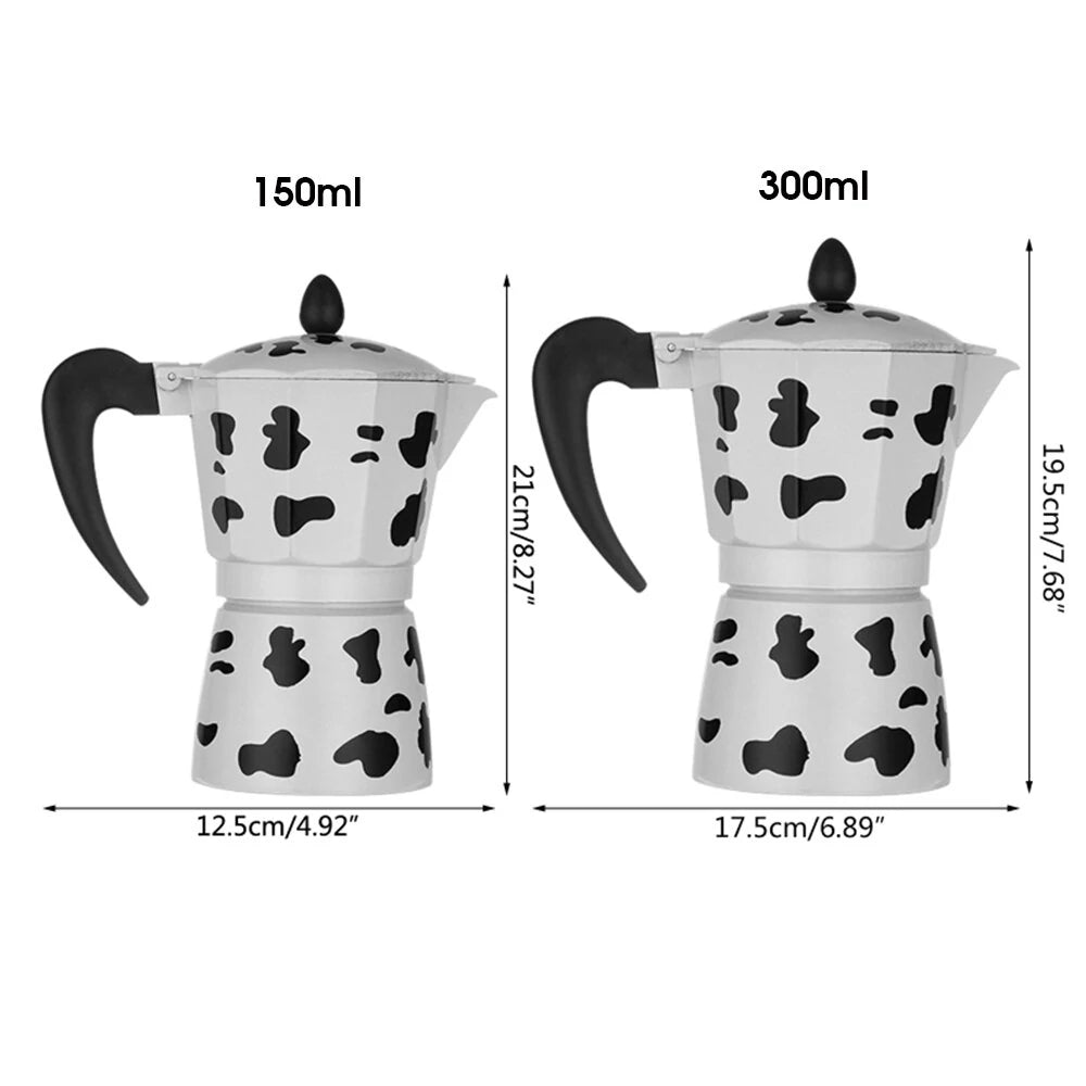 150ml/300ml Aluminum Alloy Cow Printed Coffee Maker Moka Pot Espresso Mocha Latte Percolator Filter Cafetera - Asmota