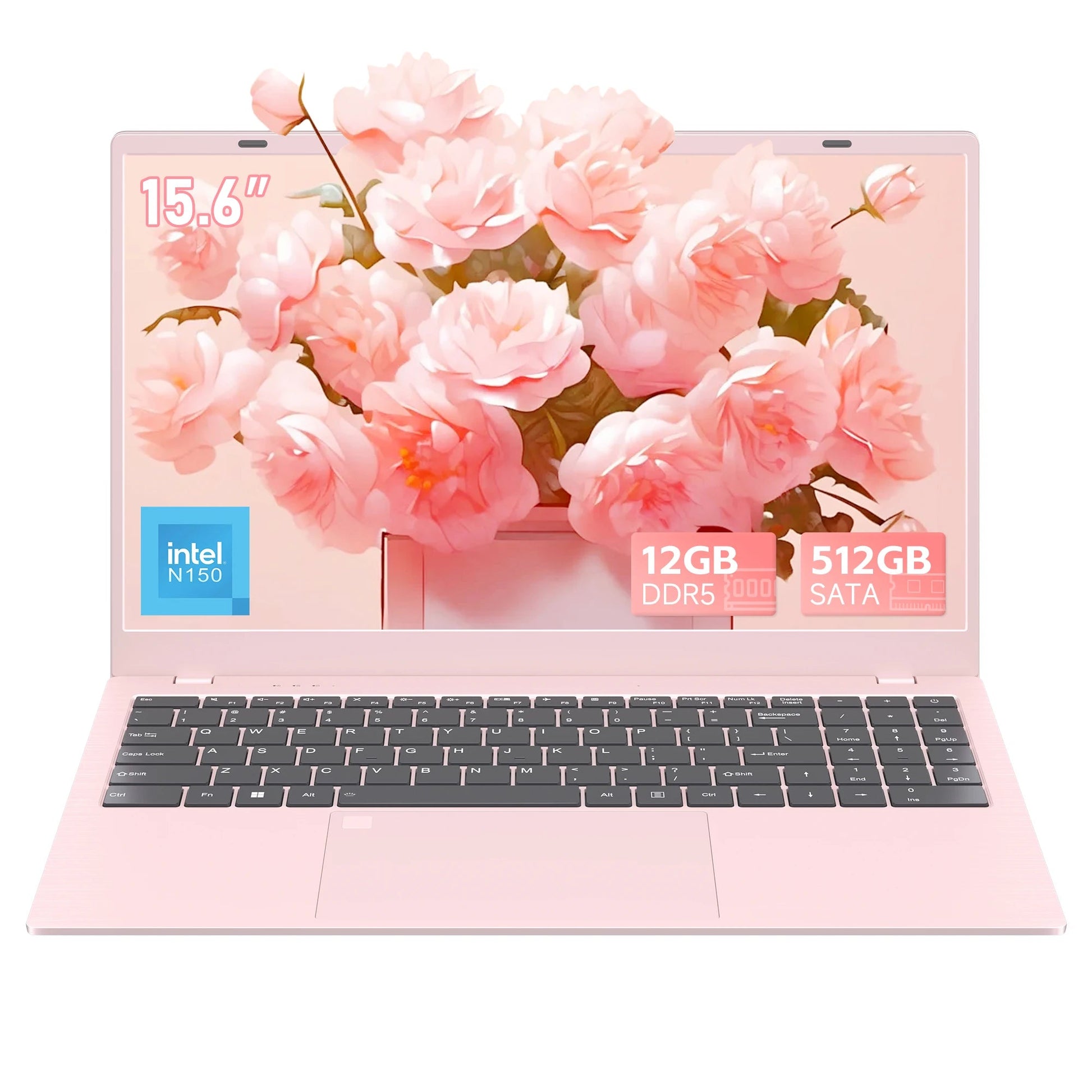 15.6" Laptop Computer DDR5 12GB RAM 512GB SSD Intel N150 FHD IPS Display Fingerprint Wi - Fi 6 Windows 11 Laptop Business - Asmota