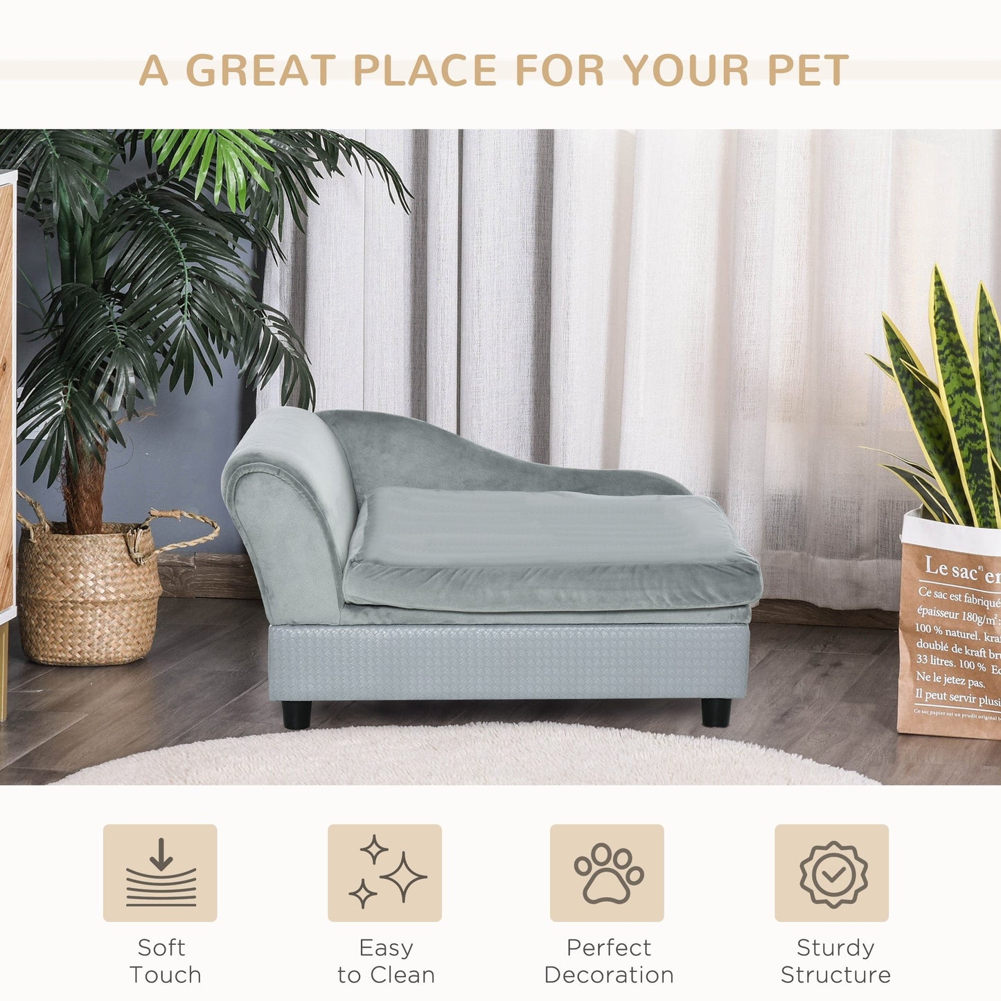 Luxury Small Dog Couch Bed with Hidden Storage & Foam Cushion