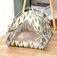 Enclosed Fabric Cat Tent Bed with Cherry & Green Patterns