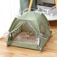 Enclosed Fabric Cat Tent Bed with Cherry & Green Patterns