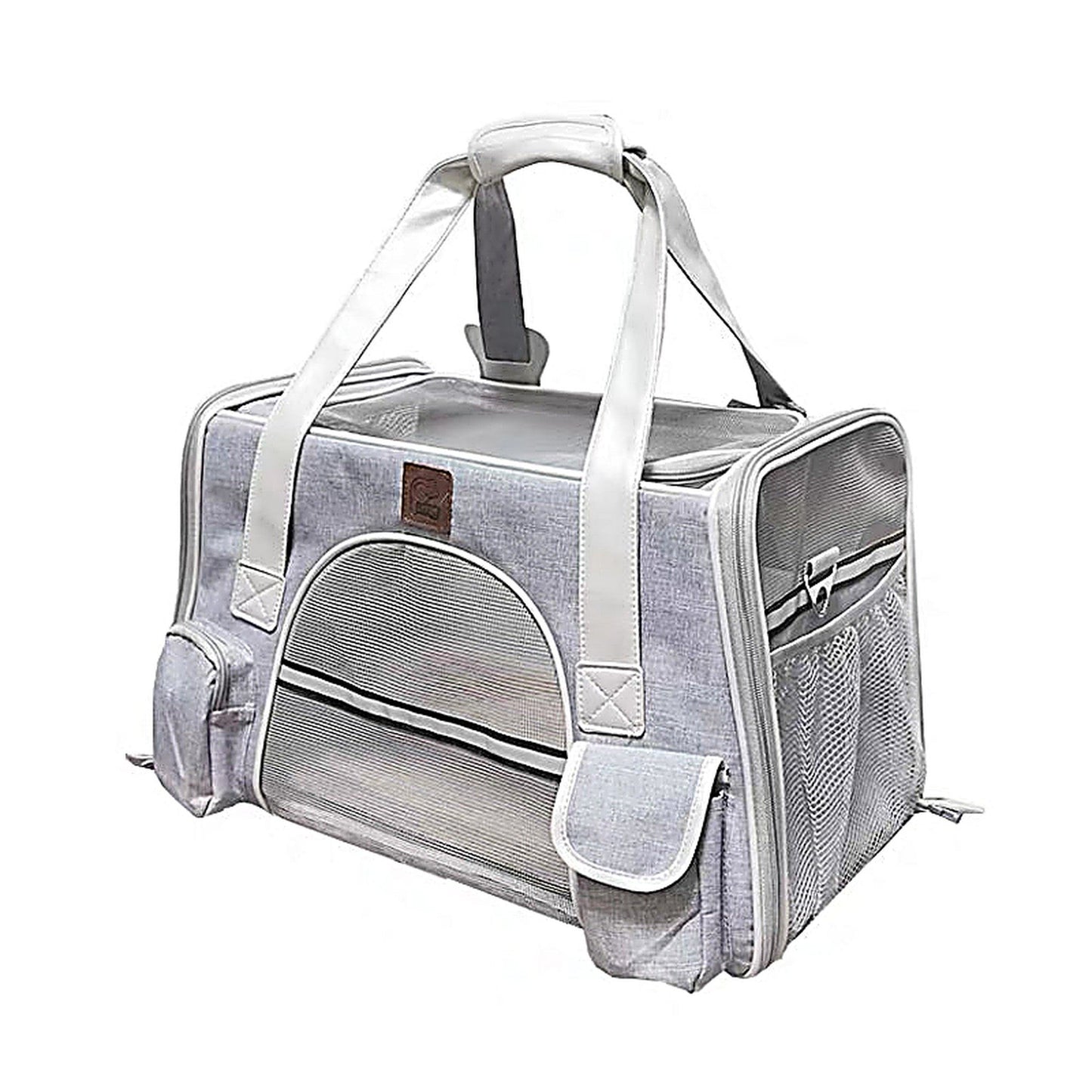 Cat Carrier Bag with Fabric Body and Leather Handles