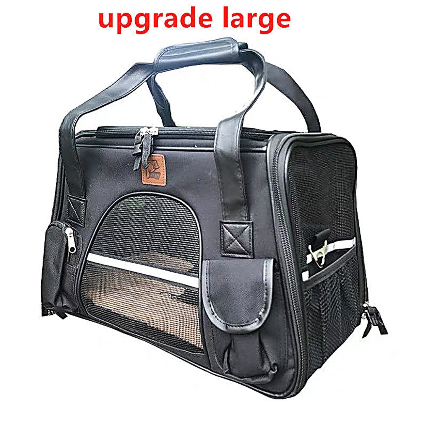 Cat Carrier Bag with Fabric Body and Leather Handles
