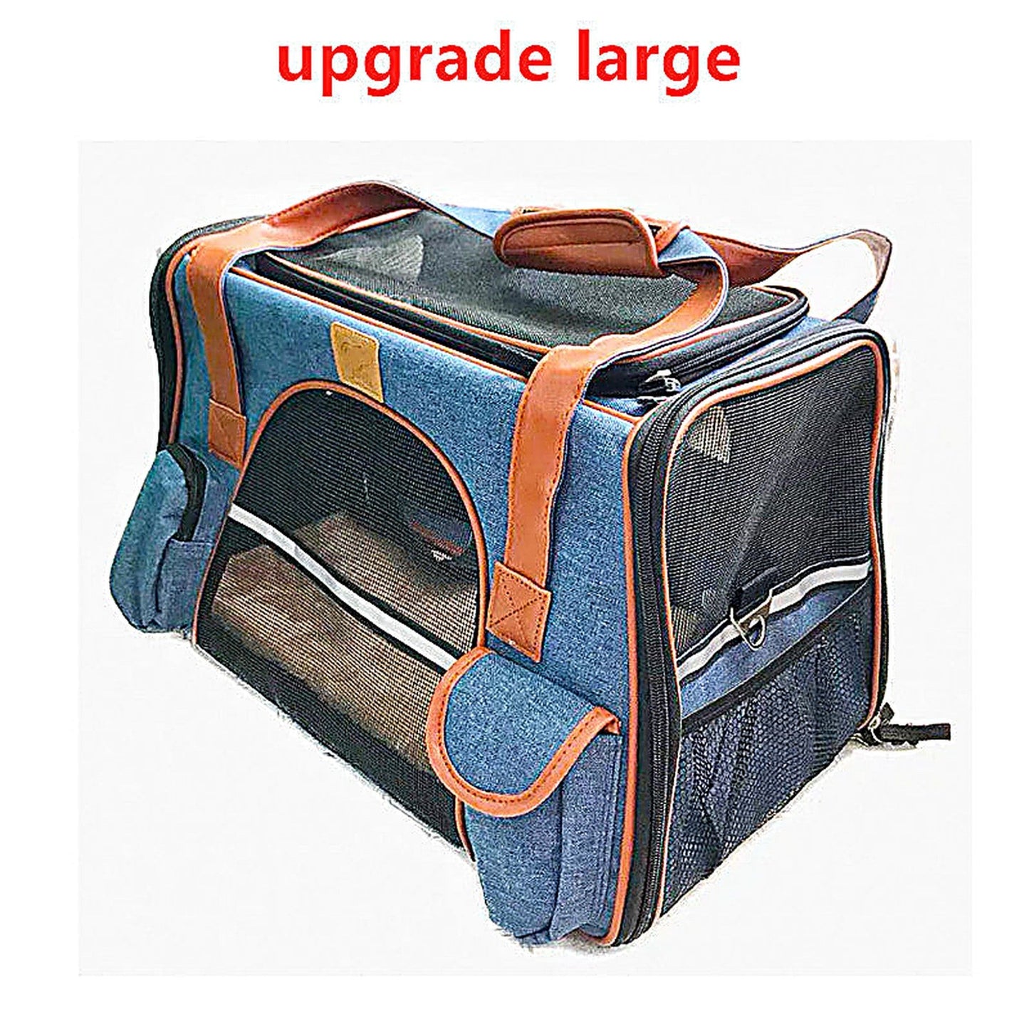 Cat Carrier Bag with Fabric Body and Leather Handles