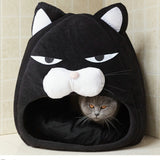 Cat House Bed with Enclosed Face Design & Litter Mat in Black, S & M