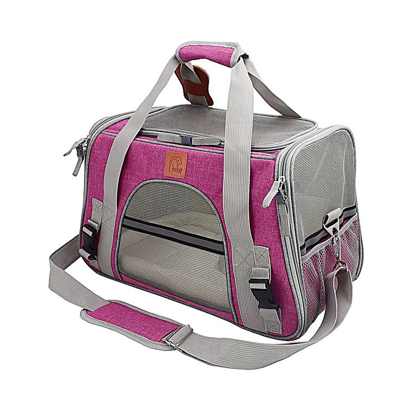 Cat Carrier Bag with Fabric Body and Leather Handles