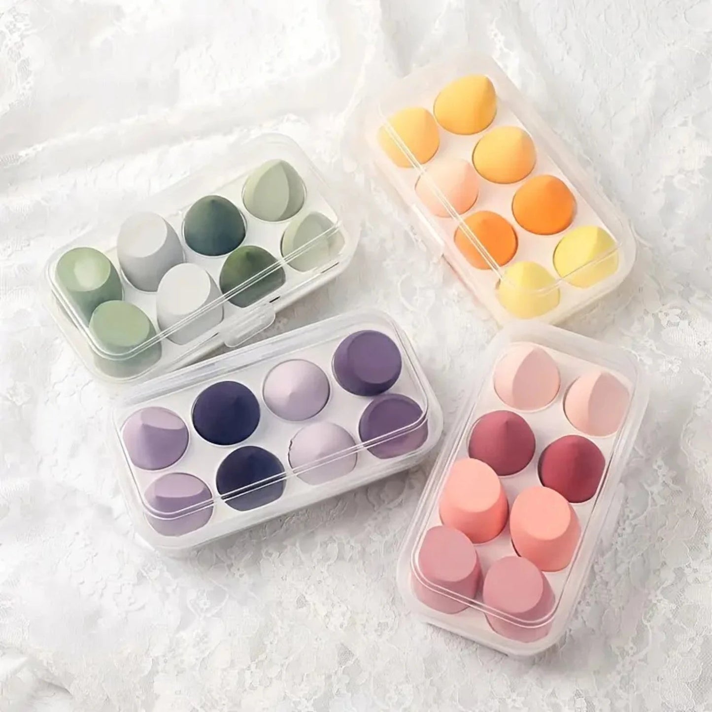 16pcs Beautiful Beauty Egg Set with Air Cushion Sponge for Wet and Dry Makeup Application - Egg - shaped Container in Storage Box - Asmota