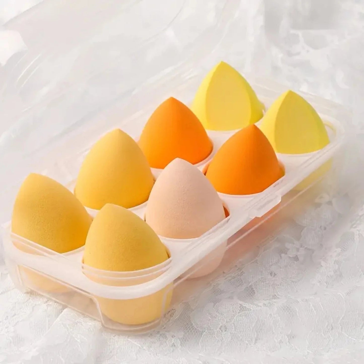 16pcs Beautiful Beauty Egg Set with Air Cushion Sponge for Wet and Dry Makeup Application - Egg - shaped Container in Storage Box - Asmota