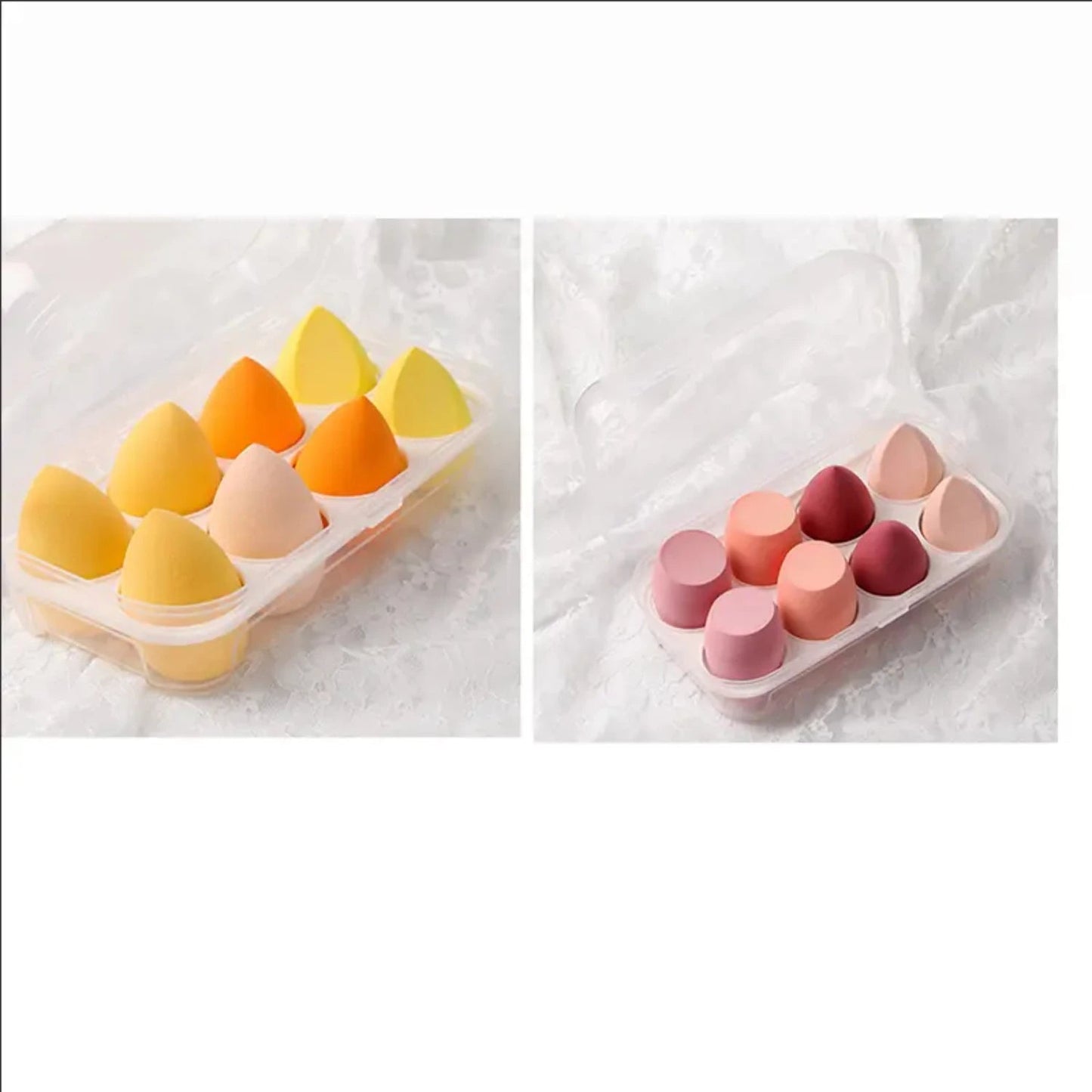 16pcs Beautiful Beauty Egg Set with Air Cushion Sponge for Wet and Dry Makeup Application - Egg - shaped Container in Storage Box - Asmota