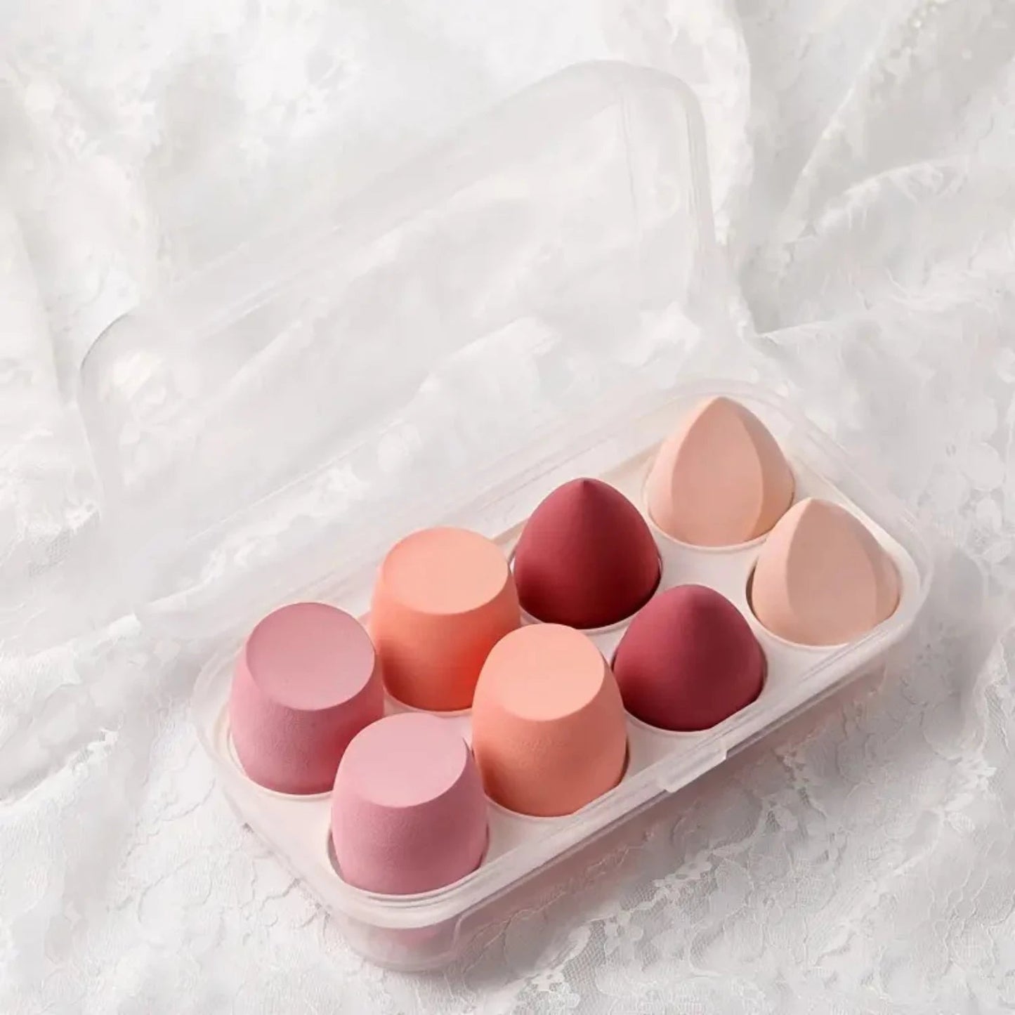 16pcs Beautiful Beauty Egg Set with Air Cushion Sponge for Wet and Dry Makeup Application - Egg - shaped Container in Storage Box - Asmota