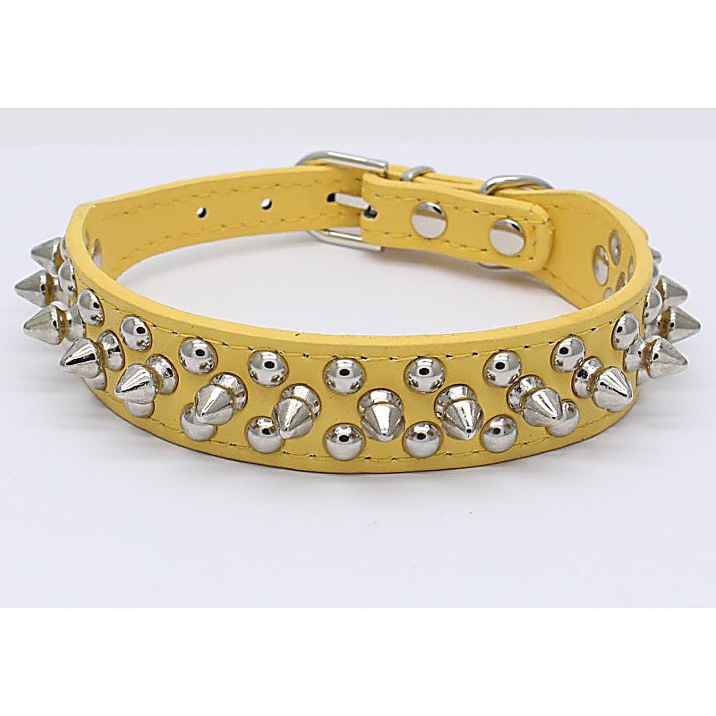 Dog Chain-Link PU Leather Collar with Metal Spikes