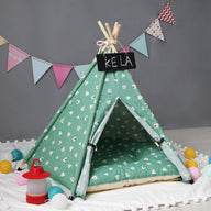 Green Cotton Teepee Dog Tent Bed with Optional Cushion
