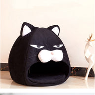 Cat House Bed with Enclosed Face Design & Litter Mat in Black, S & M