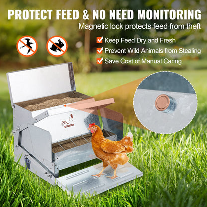 Automatic Chicken Feeder, 11.3kg Capacity Feeds 10 Chickens Up To 11 Days, Galvanized Steel Poultry Feeder