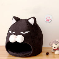 Cat House Bed with Enclosed Face Design & Litter Mat in Black, S & M