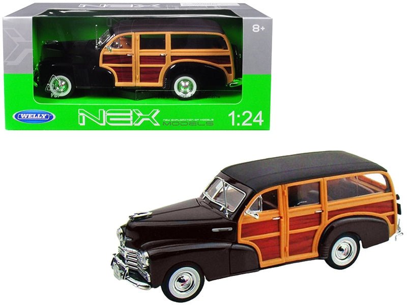 1948 Chevrolet Woody Fleetmaster Dark Brown 1/24 Diecast Model Car by Welly - Asmota