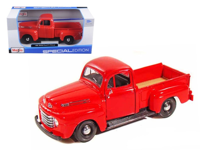 1948 Ford F - 1 Pickup Truck Red 1/25 Diecast Model Car by Maisto - Asmota