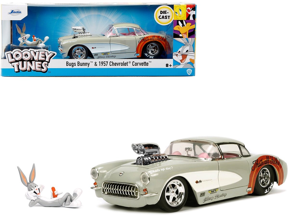 1957 Chevrolet Corvette Beige with Pink Interior with Bugs Bunny Figure "Looney Tunes" "Hollywood Rides" Series 1/24 Diecast Model Car by Jada - Asmota
