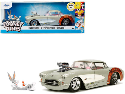 1957 Chevrolet Corvette Beige with Pink Interior with Bugs Bunny Figure "Looney Tunes" "Hollywood Rides" Series 1/24 Diecast Model Car by Jada - Asmota