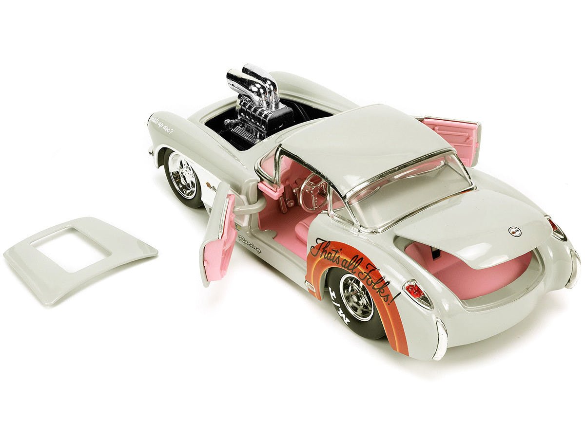 1957 Chevrolet Corvette Beige with Pink Interior with Bugs Bunny Figure "Looney Tunes" "Hollywood Rides" Series 1/24 Diecast Model Car by Jada - Asmota