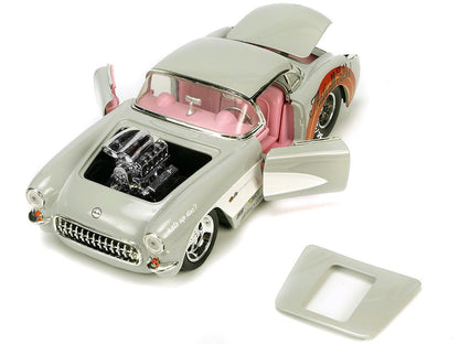 1957 Chevrolet Corvette Beige with Pink Interior with Bugs Bunny Figure "Looney Tunes" "Hollywood Rides" Series 1/24 Diecast Model Car by Jada - Asmota