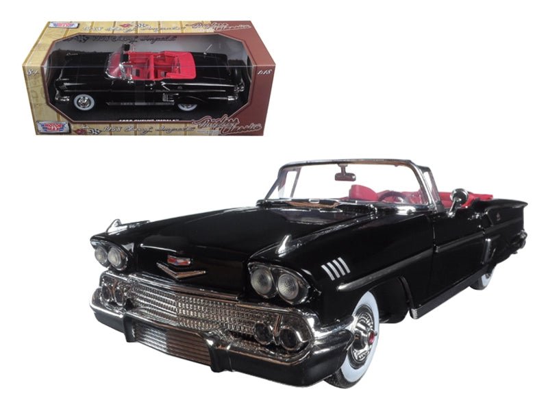 1958 Chevrolet Impala Convertible Black with Red Interior "Timeless Classics" 1/18 Diecast Model Car by Motormax - Asmota