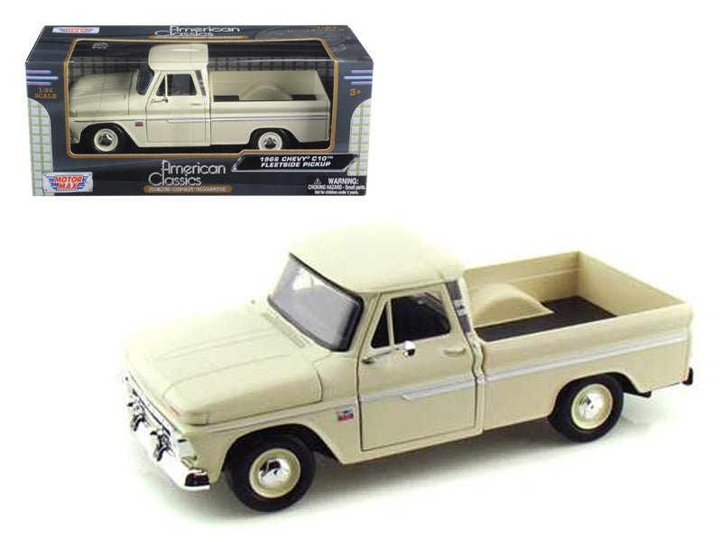 1966 Chevrolet C10 Fleetside Pickup Truck Cream 1/24 Diecast Model Car by Motormax - Asmota