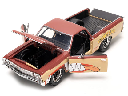 1967 Chevrolet El Camino Brown and Beige with Graphics and Tasmanian Devil (Taz) Diecast Figure "Looney Tunes" - Asmota