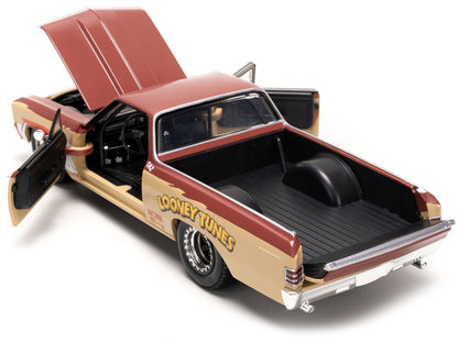 1967 Chevrolet El Camino Brown and Beige with Graphics and Tasmanian Devil (Taz) Diecast Figure "Looney Tunes" - Asmota