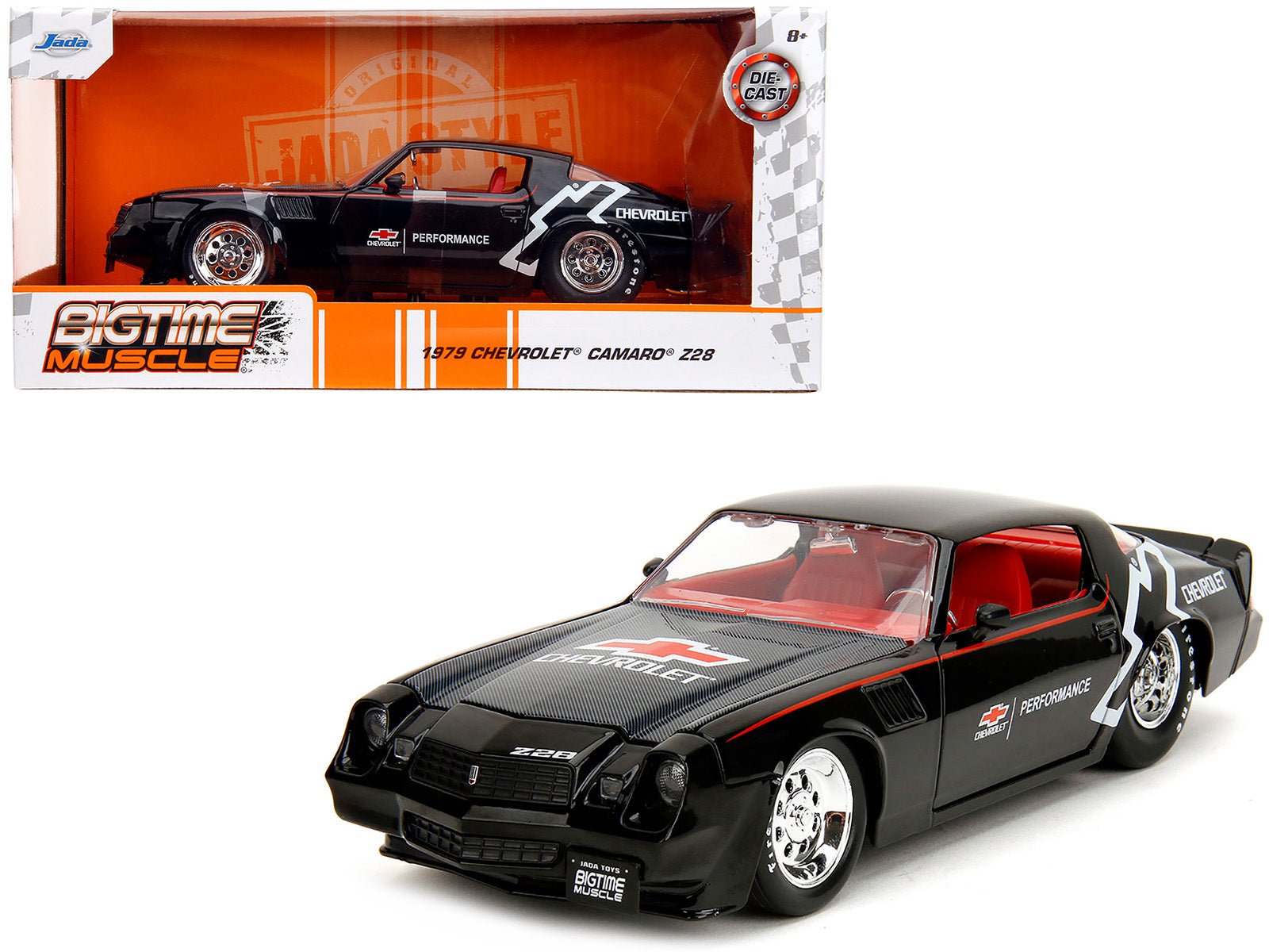 1979 Chevrolet Camaro Z28 "Chevrolet Performance" Black with Carbon Hood and Red Interior "Bigtime Muscle" Series 1/24 Diecast Model Car by Jada - Asmota