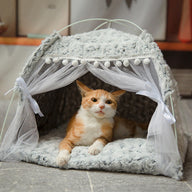 Semi-Enclosed Soft Cloth Dog Bed in Floral and Solid Colors