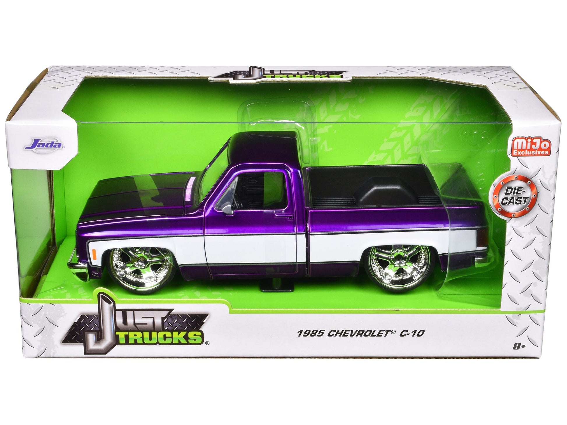 1985 Chevrolet C - 10 Pickup Truck Purple Metallic and White with Lorenzo Wheels "Just Trucks" Series 1/24 Diecast Model Car by Jada - Asmota