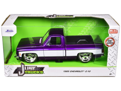 1985 Chevrolet C - 10 Pickup Truck Purple Metallic and White with Lorenzo Wheels "Just Trucks" Series 1/24 Diecast Model Car by Jada - Asmota