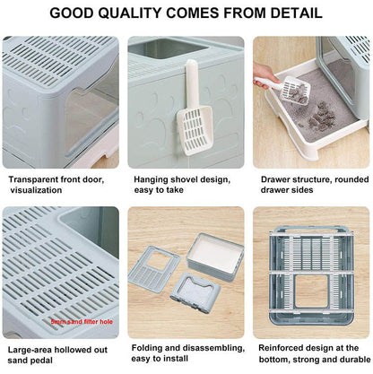 Cat Litter Box Front Entry Enclosed Extra Large Litter Box With Litter Catching Lid And Scoop For Big Cats Kitty