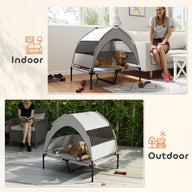Elevated Light Gray Dog Bed with Removable Canopy & Cooling Pad
