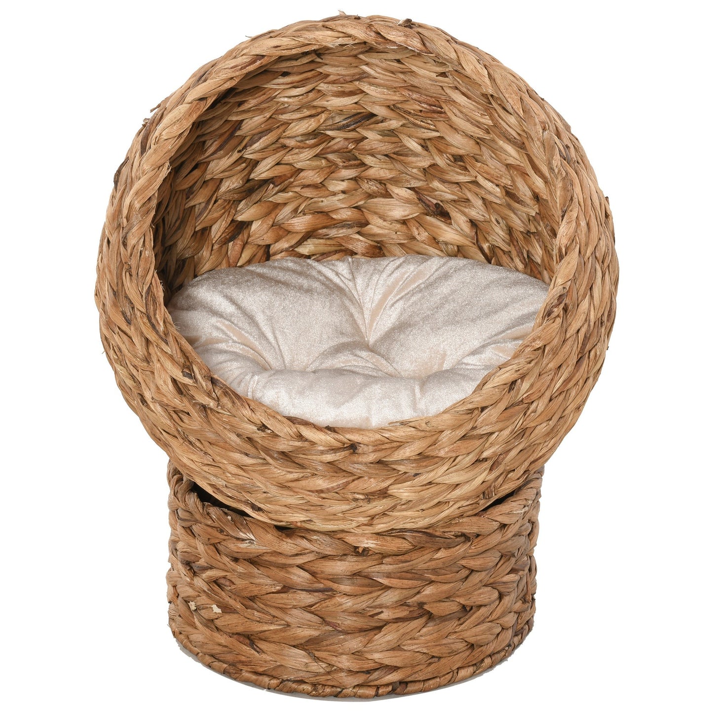 Handwoven Elevated Wicker Cat Bed with Egg Chair Basket Design